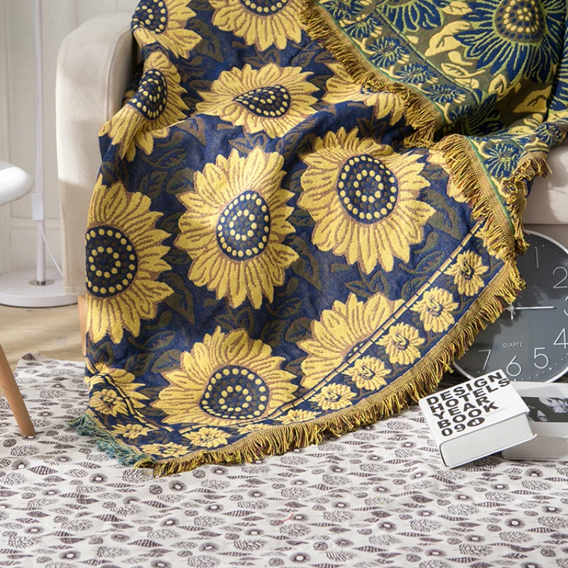 Textile City Vintage Sunflower - Boho Throw Blanket Fringe review and price