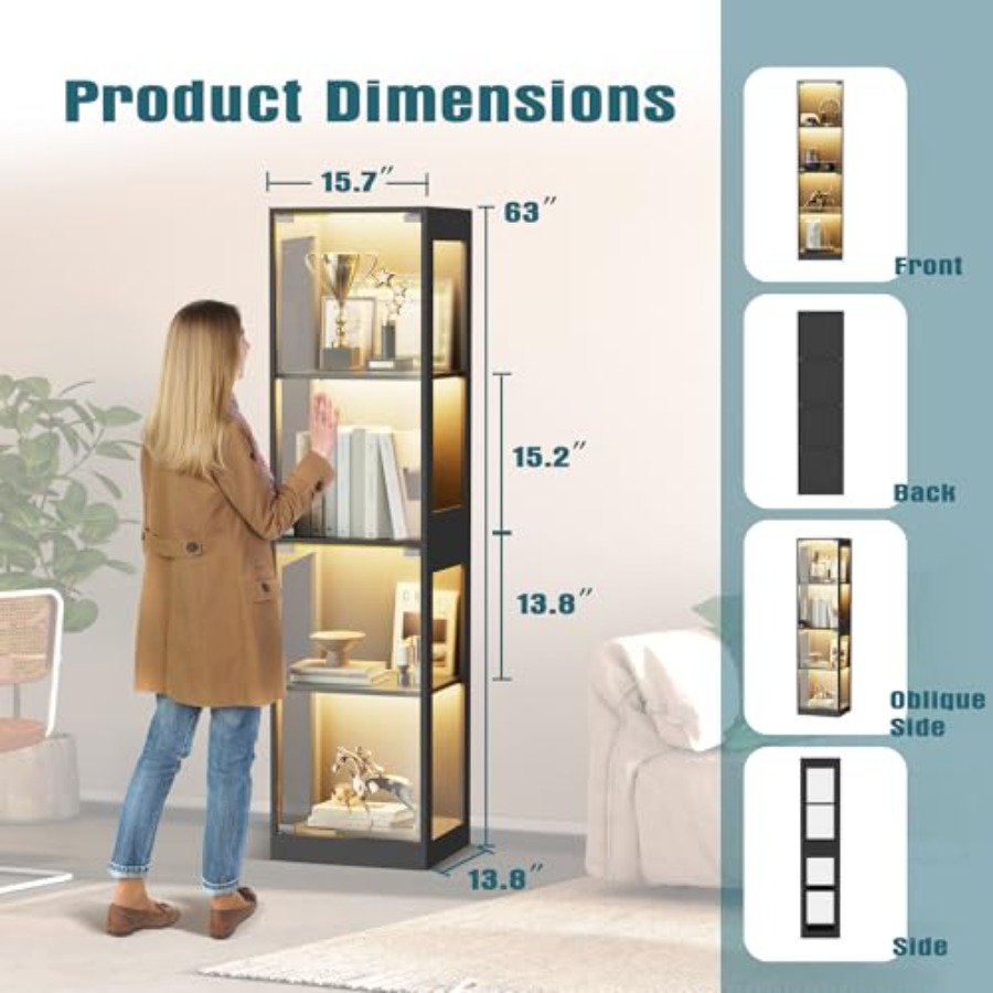 Glass display cabinet with LED - Lighting review and price